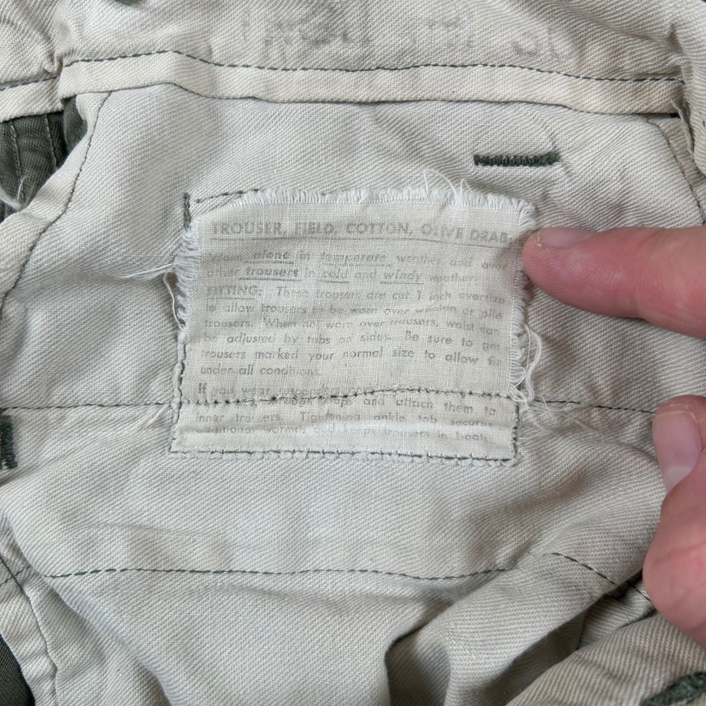 Vintage 40s WWII Military Field Sateen Trousers Mens 32 Olive Distressed M-1943 - Picture 7 of 16